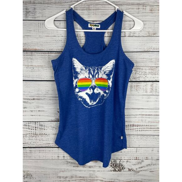 Tipsy Elves Blue Razorback Tank Top Cat Aviator Sunglasses Small Funny Weird - Picture 1 of 8